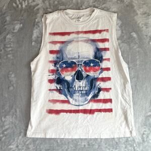 Mens Tank Sz M Americana American Flag Motorcycle Concert Skull Biker Graphic